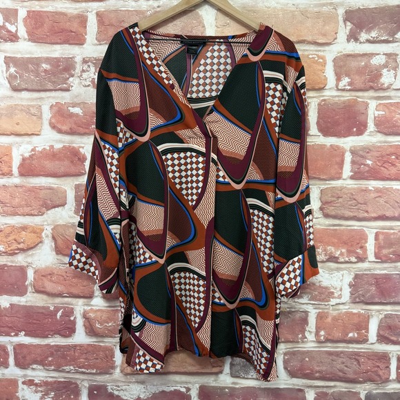 Ashley Stewart Top Shirt Womens 22/24 Multicolor Abstract Popover Blouse - Picture 1 of 8